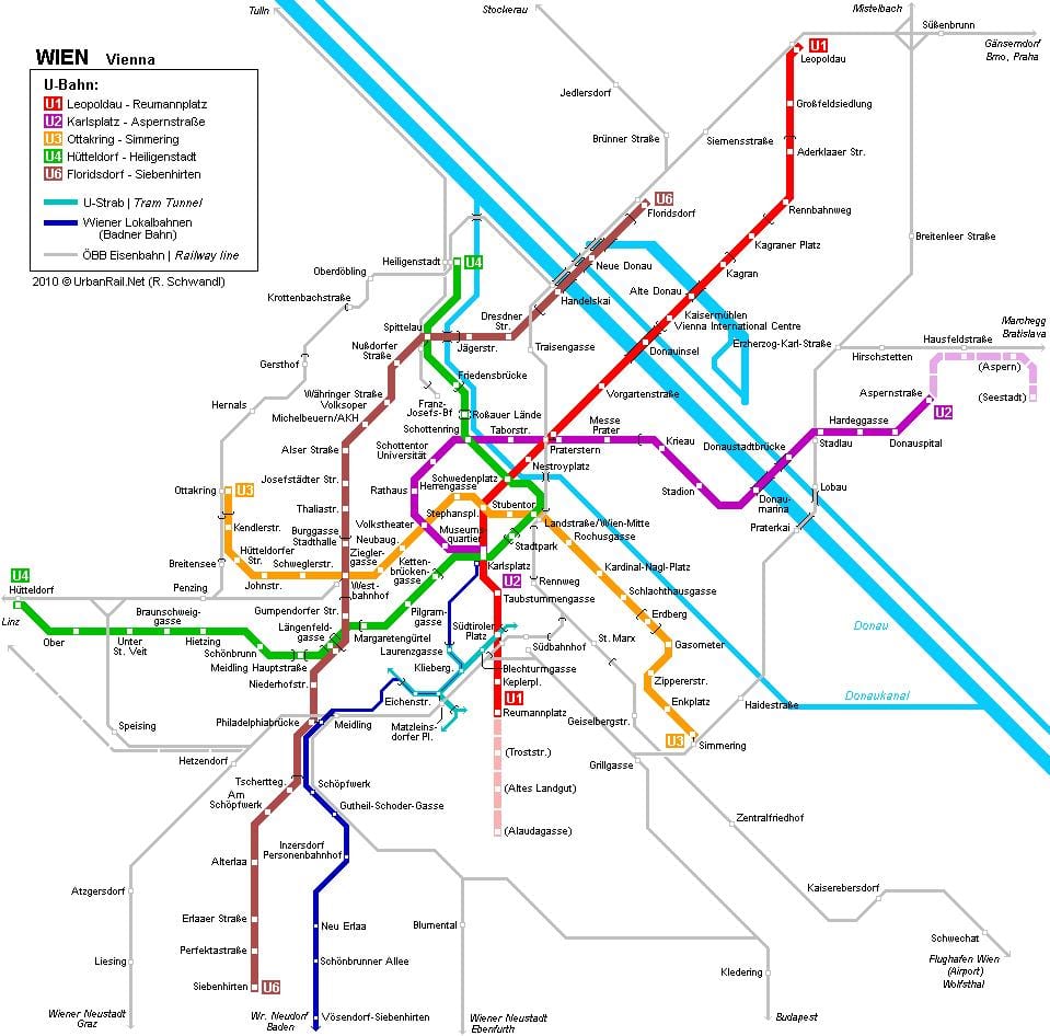 ვენაში მეტროს რუკა hauptbahnhof