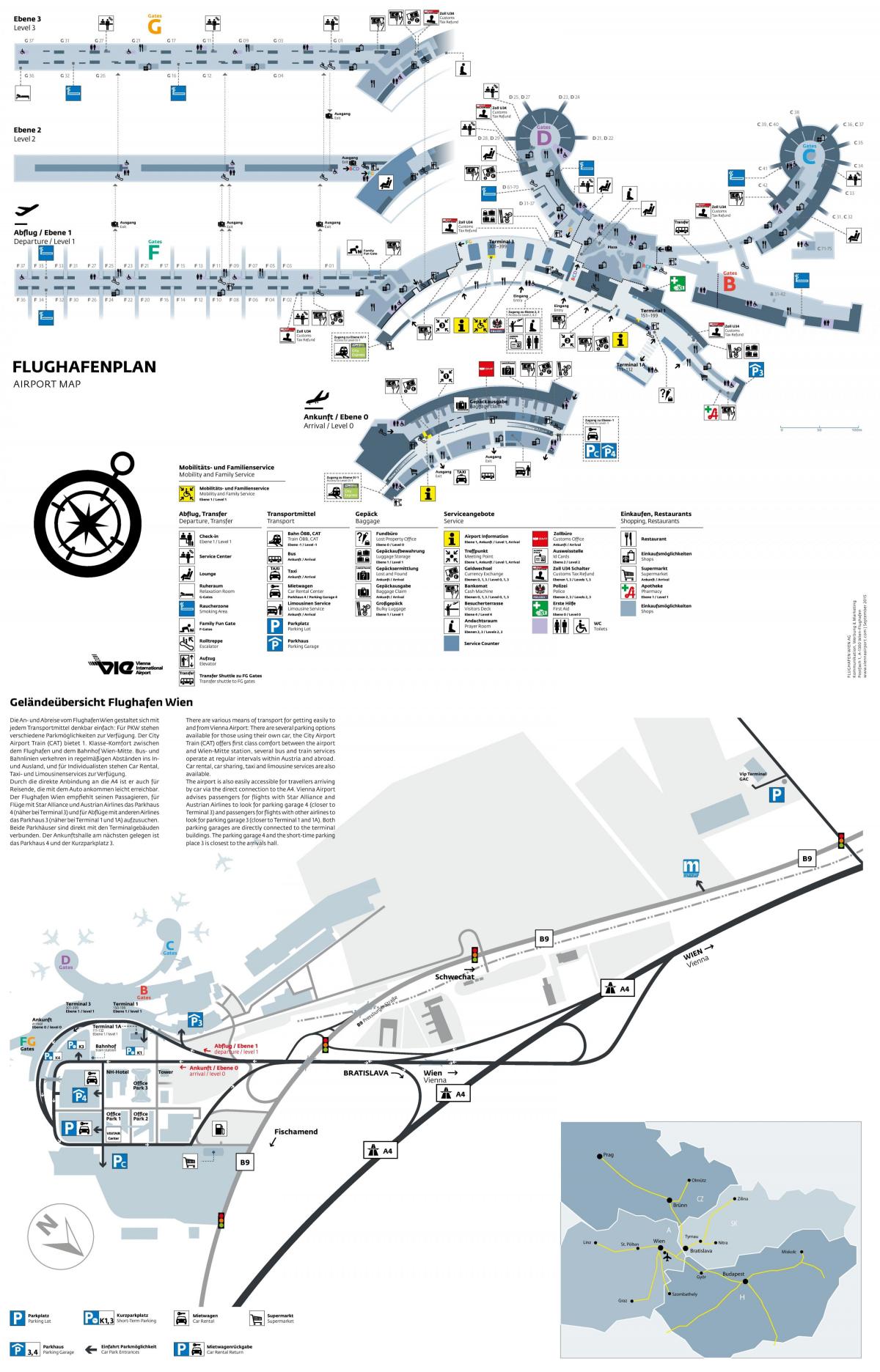 ვენის აეროპორტში departures რუკა